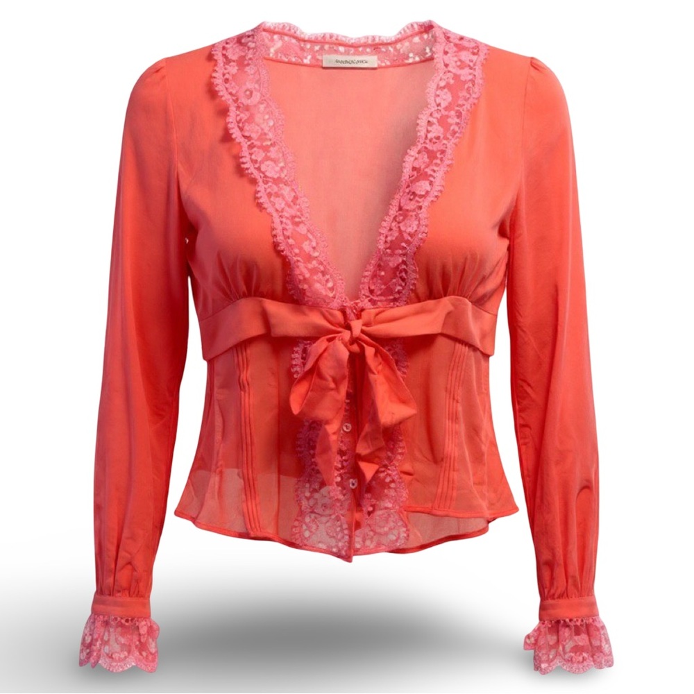 JULIEN MACDONALD Orange Lace Trim Blouse